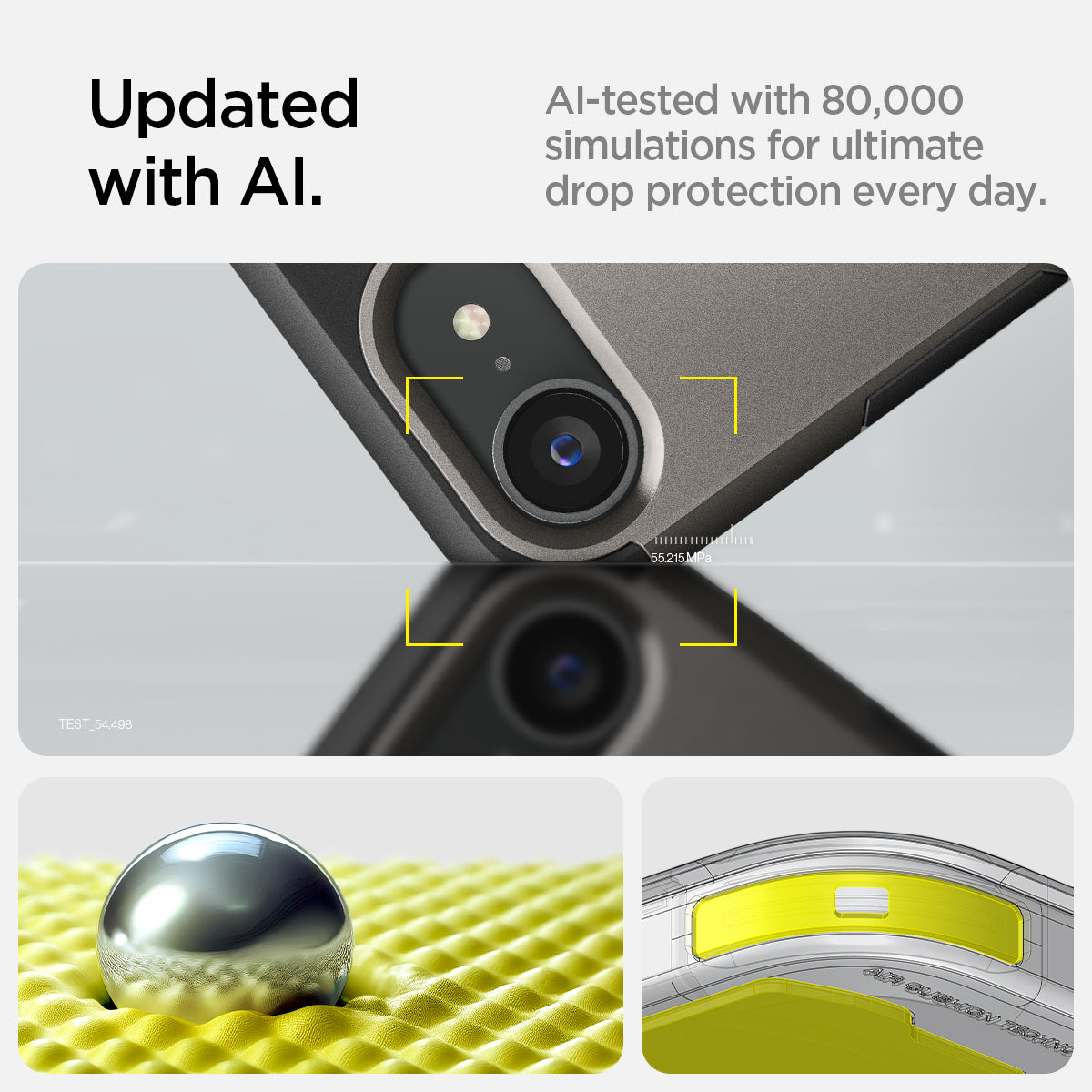 ACS09136 - iPhone 17e Case Tough Armor AI (MagFit) in Gunmetal showing the updated with AI. AI-tested with 80,000 simulations for ultimate drop protection everyday