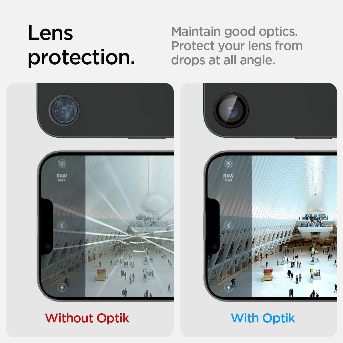 AGL09279 - iPhone 17e Optik Pro EZ Fit Lens Protector in Black showing the lens protection. Maintain good optics. Protect your lens from drops