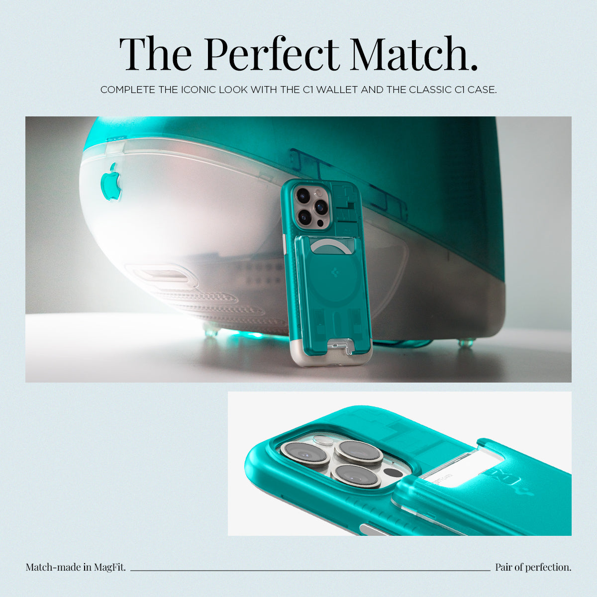 AFA07397 - MagSafe Card Holder Classic C1 (MagFit) in Bondi Blue showing the perfect match, complete the iconic look with the C1 wallet and the classic C1 case