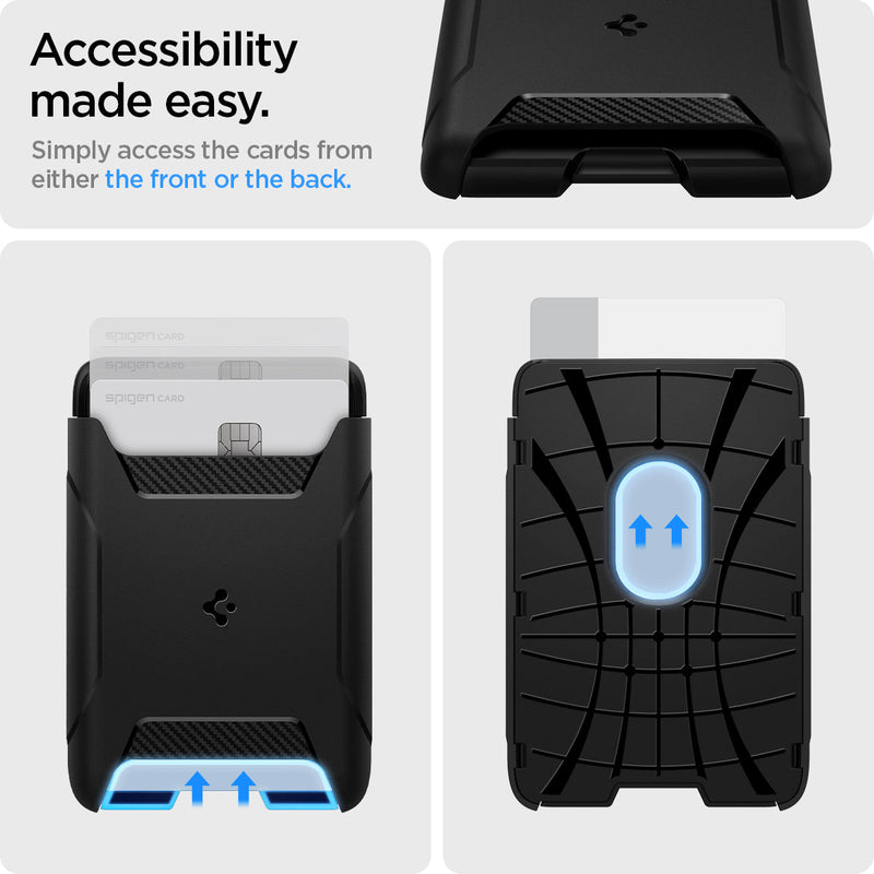 AFA07150 - MagSafe 3 Card Holder Rugged Armor (MagFit) in Black showing the accessibility made easy, simply access the cards from either the front or the back