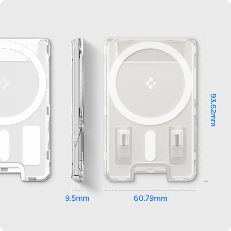 AFA07148 - Ultra Hybrid MagFit Wallet (MagFit) in Crystal Clear showing the dimensions, thickness - 9.5mm width - 60.79mm and height - 93.62mm 