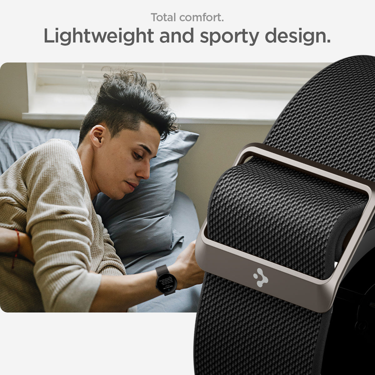 AMP07601 - Pixel Watch 5 (45mm) Lite Fit Black lightweight woven construction provides breathable comfort for all-day wear.