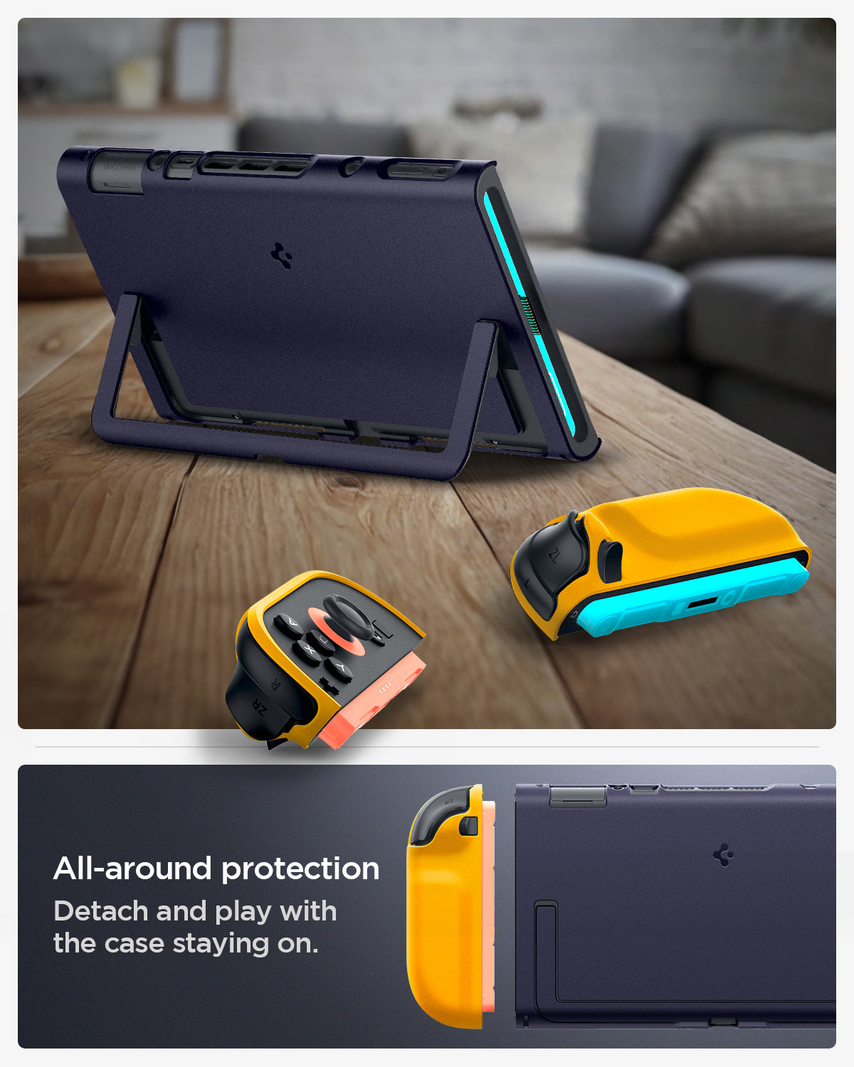 ACS10205 - Nintendo Switch 2 Case Nano Pop in Blueberry Navy all around protection detach and play with the case staying on.
