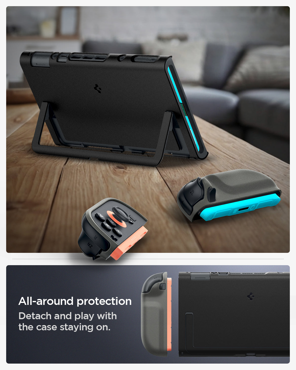 ACS09343 - Nintendo Switch 2 Case Nano Pop in Black Sesame all around protection detach and play with the case staying on.