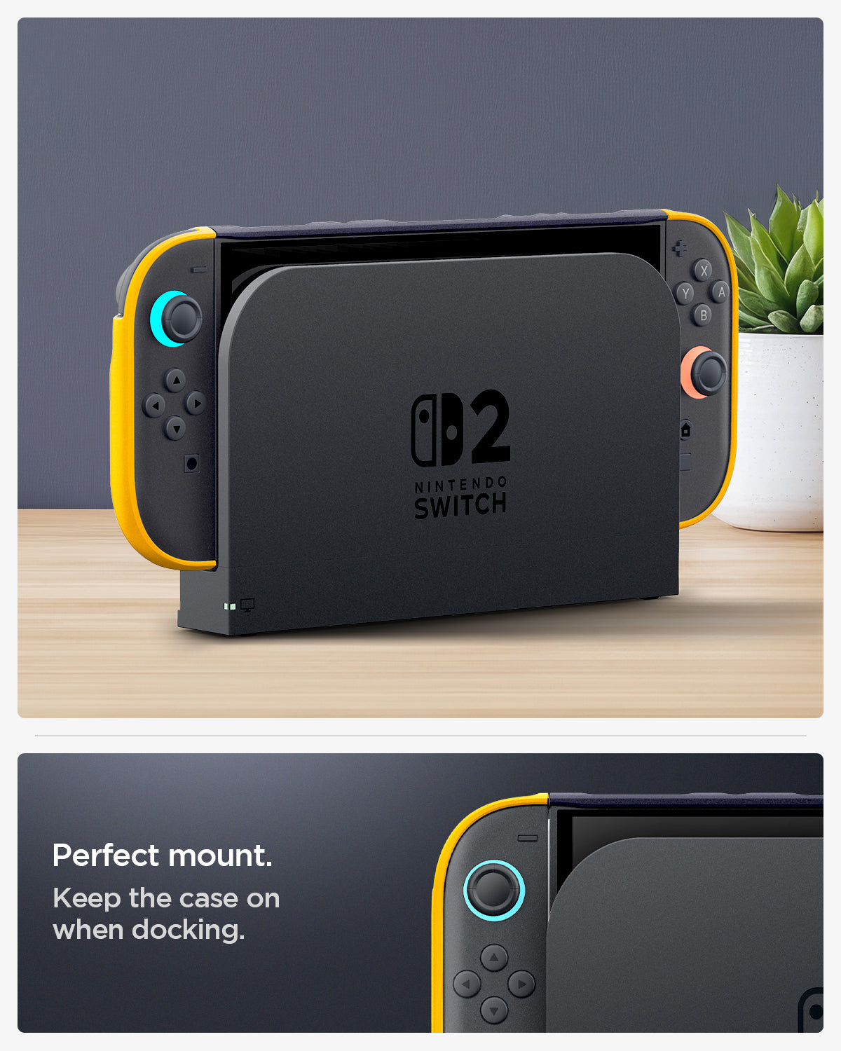 ACS10205 - Nintendo Switch 2 Case Nano Pop in Blueberry Navy keep the case on when docking, Perfect mount.