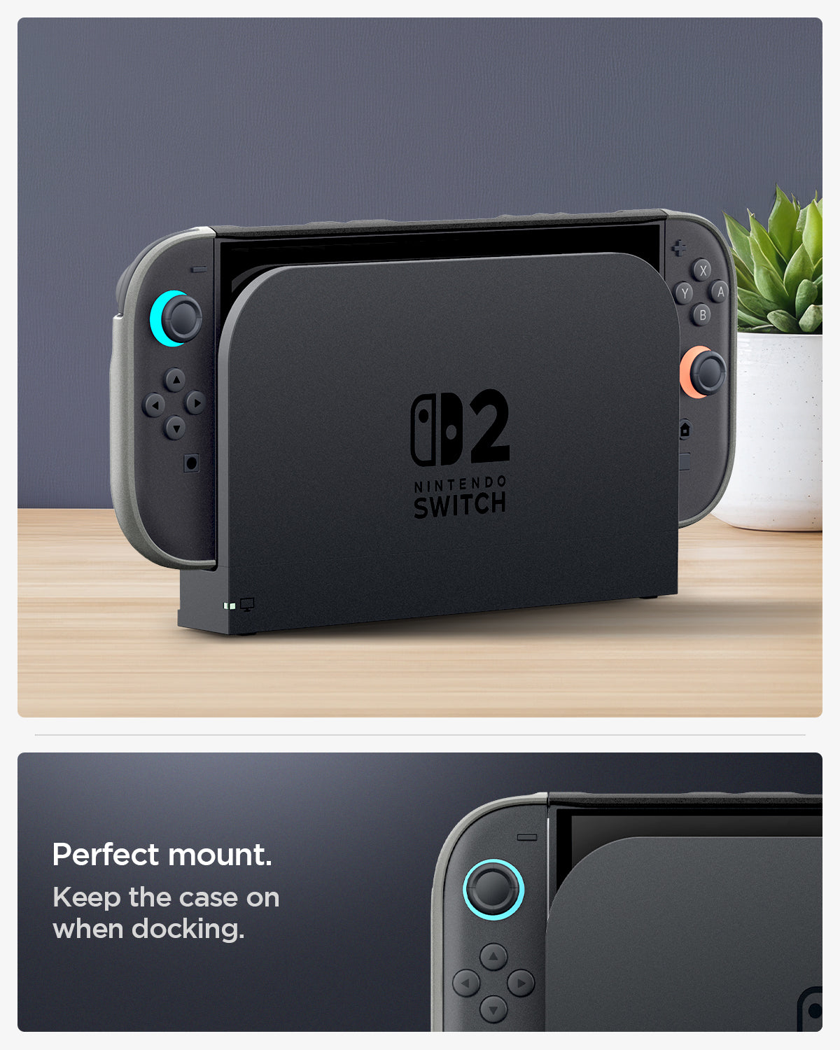 ACS09343 - Nintendo Switch 2 Case Nano Pop in Black Sesame keep the case on when docking, Perfect mount.