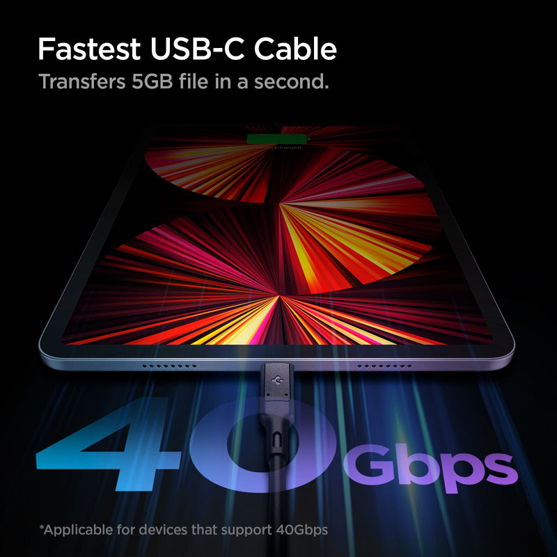 ACA02201 - ArcWire™ USB-C to USB-C 4 Cable PB2000 in Black showing the Fastest USB-C Cable Transfers 5GB file in a second. 40Gbps. Applicable for devices that supports 40Gbps