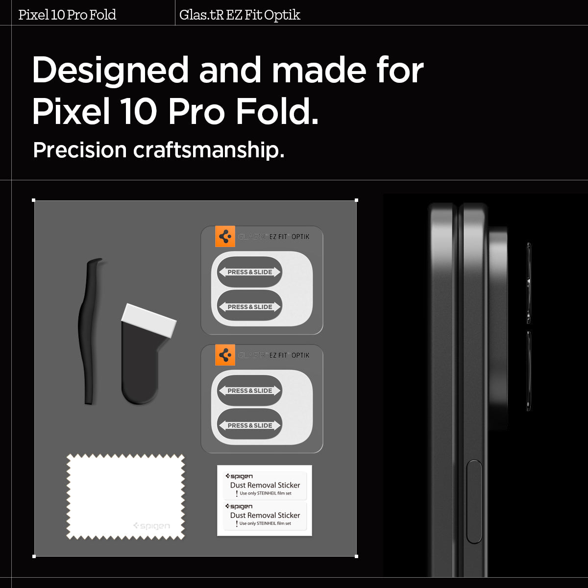 AGL09664 - GajPFD Optik EZ Fit Lens Protector showing Precision craftmanship designed and made for pixel 10 pro fold.