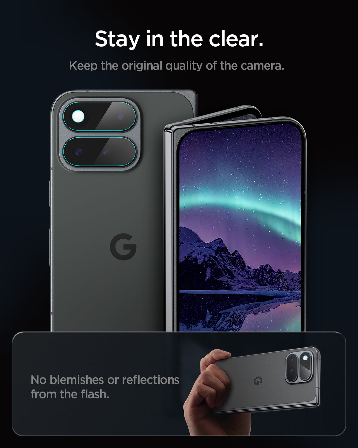 AGL11491 - Pixel 11 Pro Fold Optik EZ Fit Lens Protector lens protectors maintain clear camera quality without flash reflections.