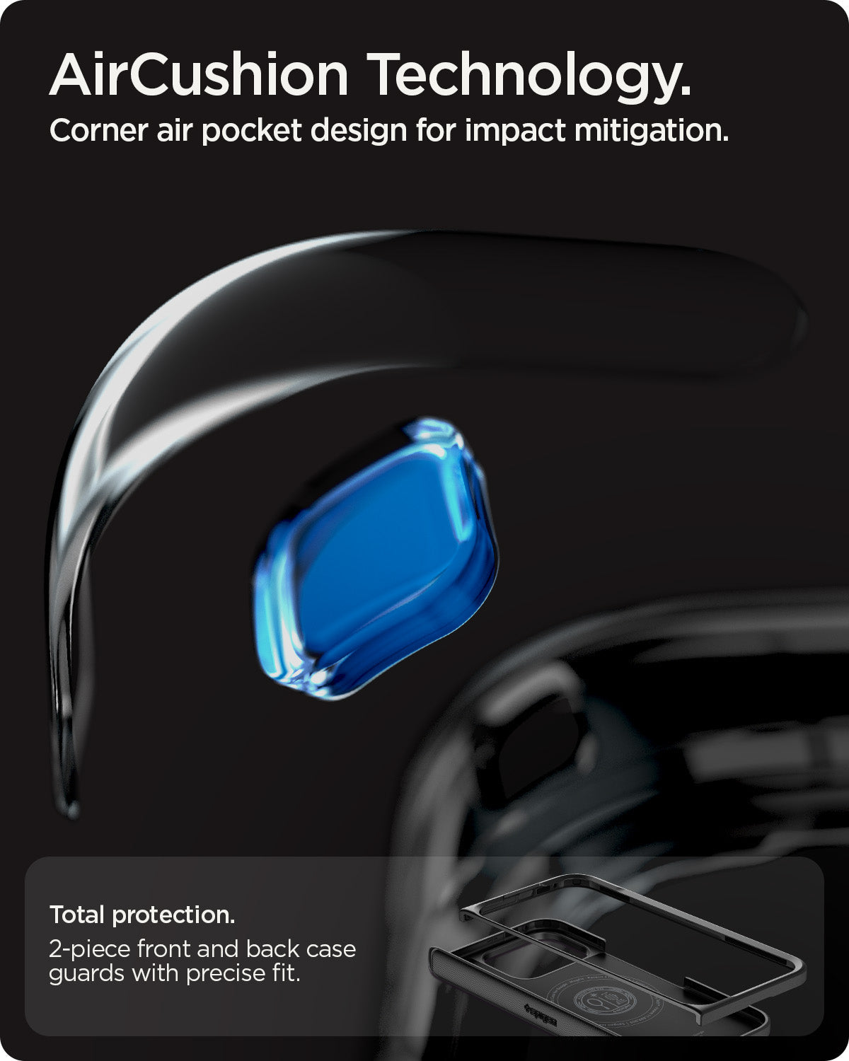 ACS09741 - GajPFD Case Slim Armor Pro (MagFit) in black showing the AirCushion Technology. Corner air pocket design for impact mitigation. Total protection. 2-piece front and back case guards with precise fit
