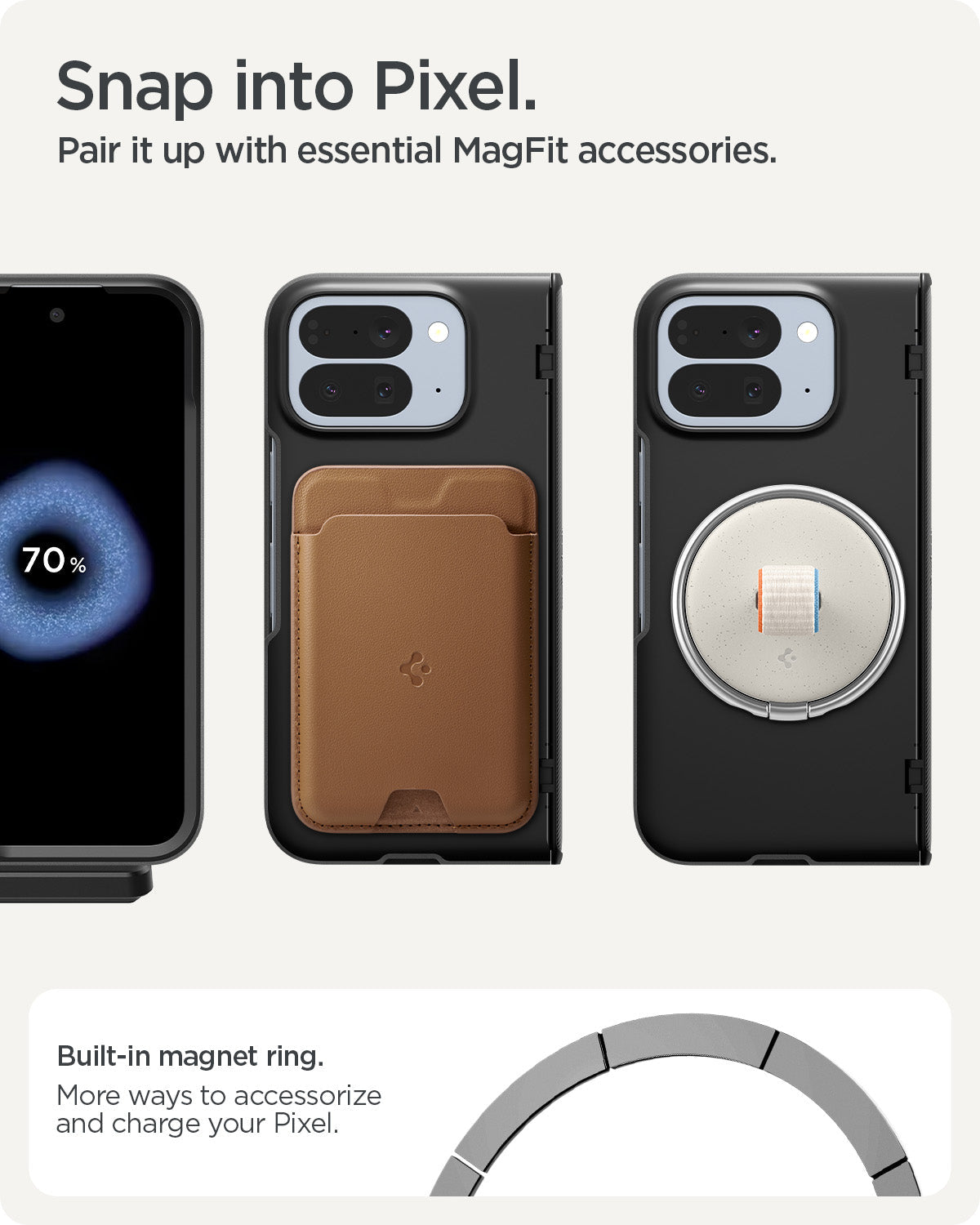 ACS09741 - GajPFD Case Slim Armor Pro (MagFit) in black showing the built in magnet ring. More way to accessorize and charge your pixel. Snap into pixel. Pair it up with essential MagFit accessories.