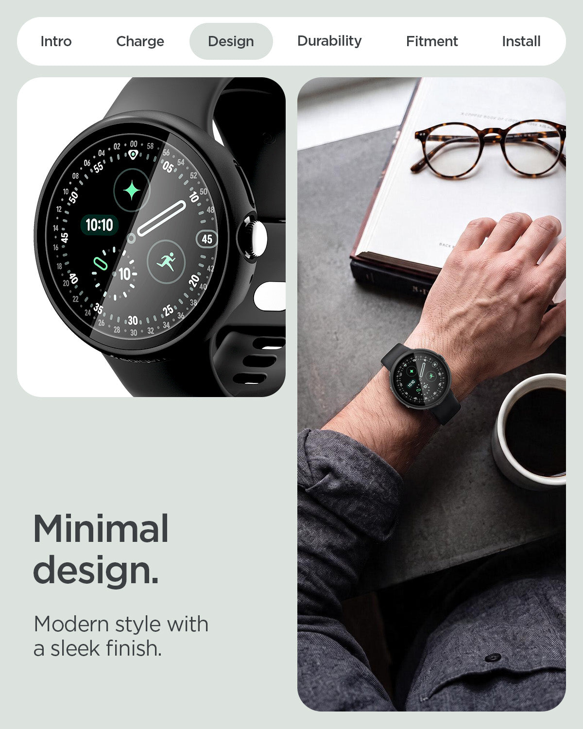 ACS11746 - Pixel Watch 5 (45mm) Thin Fit 360 Black slim case with integrated 9H tempered glass provides complete screen and frame protection.