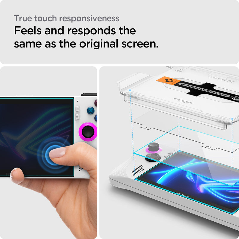 AGL07043 - ROG Ally (2023) RC71L Screen Protector EZ FIT GLAS.tR showing the true touch responsiveness. Feels and responds the same as the original screen