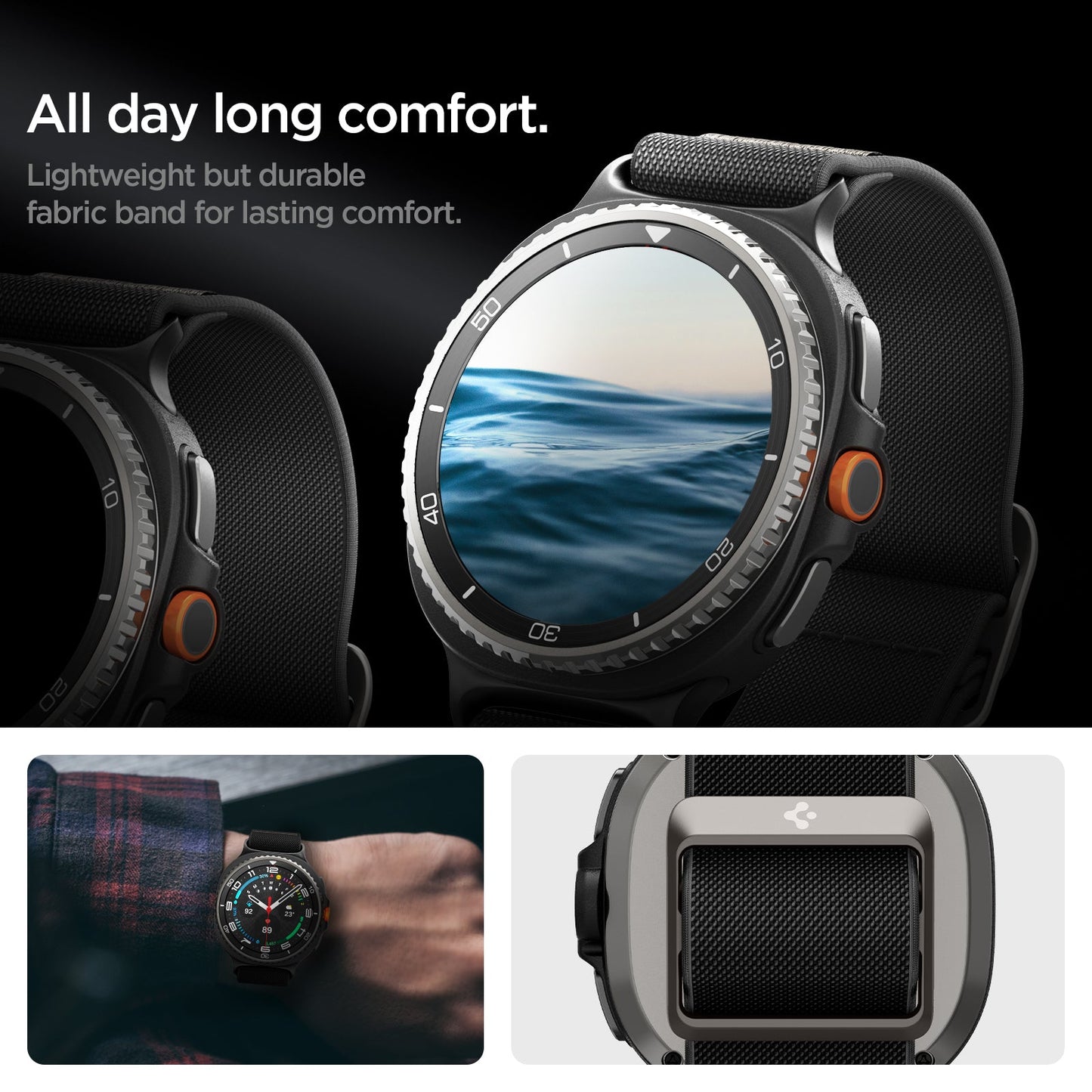 AMP10117 - Galaxy Watch 9 Series Lite Fit Band showing all day long comfort. Lightweight but durable fabric band for lasting comfort.