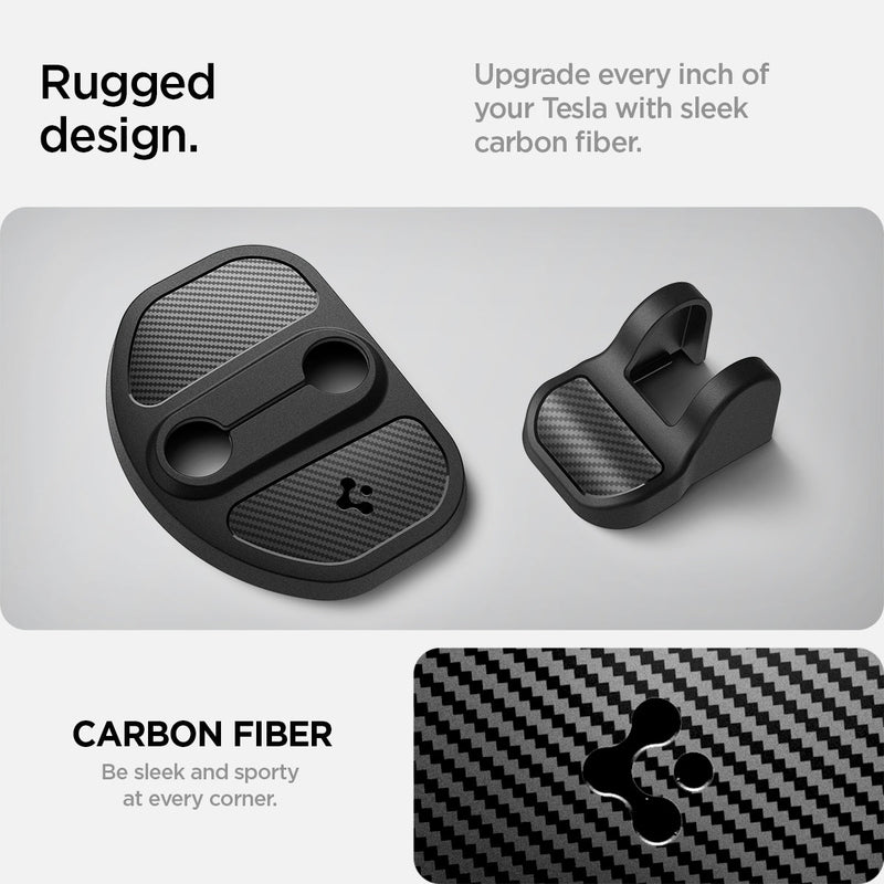 ACP07123 - Tesla Model Y & 3 Door Lock Cover TO320 in Black showing the rugged design. Upgrade every inch of your Tesla with sleek carbon fiber, sleek and sporty at every corner