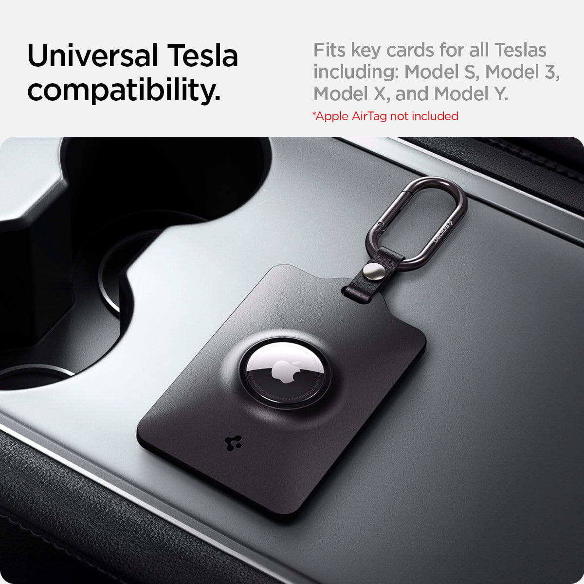 ACP07083 - Tesla AirFit Key Card Holder showing the universal tesla compatibility, fits key cards for all teslas including: model S, model 3, model X, and model Y