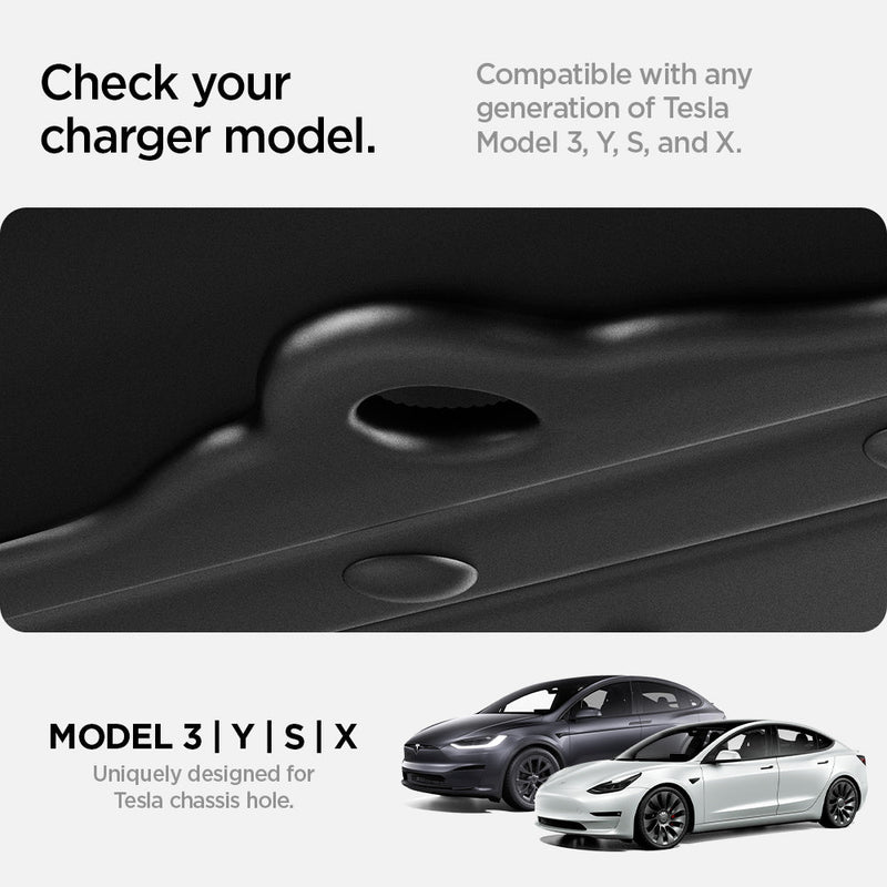 ACP07174 - Tesla Lifting Jack Pads TO310 in Black showing the check your charger model. Compatible with any generation of Tesla Model 3, Y, S, and X, also uniquely designed for Tesla Chassis hole