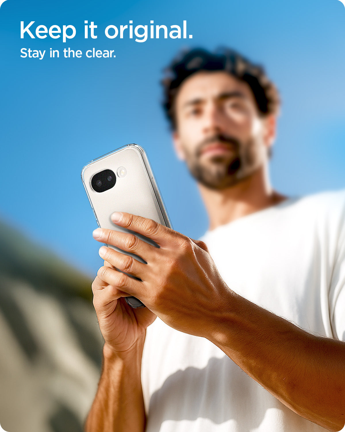 ACS11279 - Pixel 10a Ultra Hybrid in Crystal Clear showing keep it original. stay in the clear