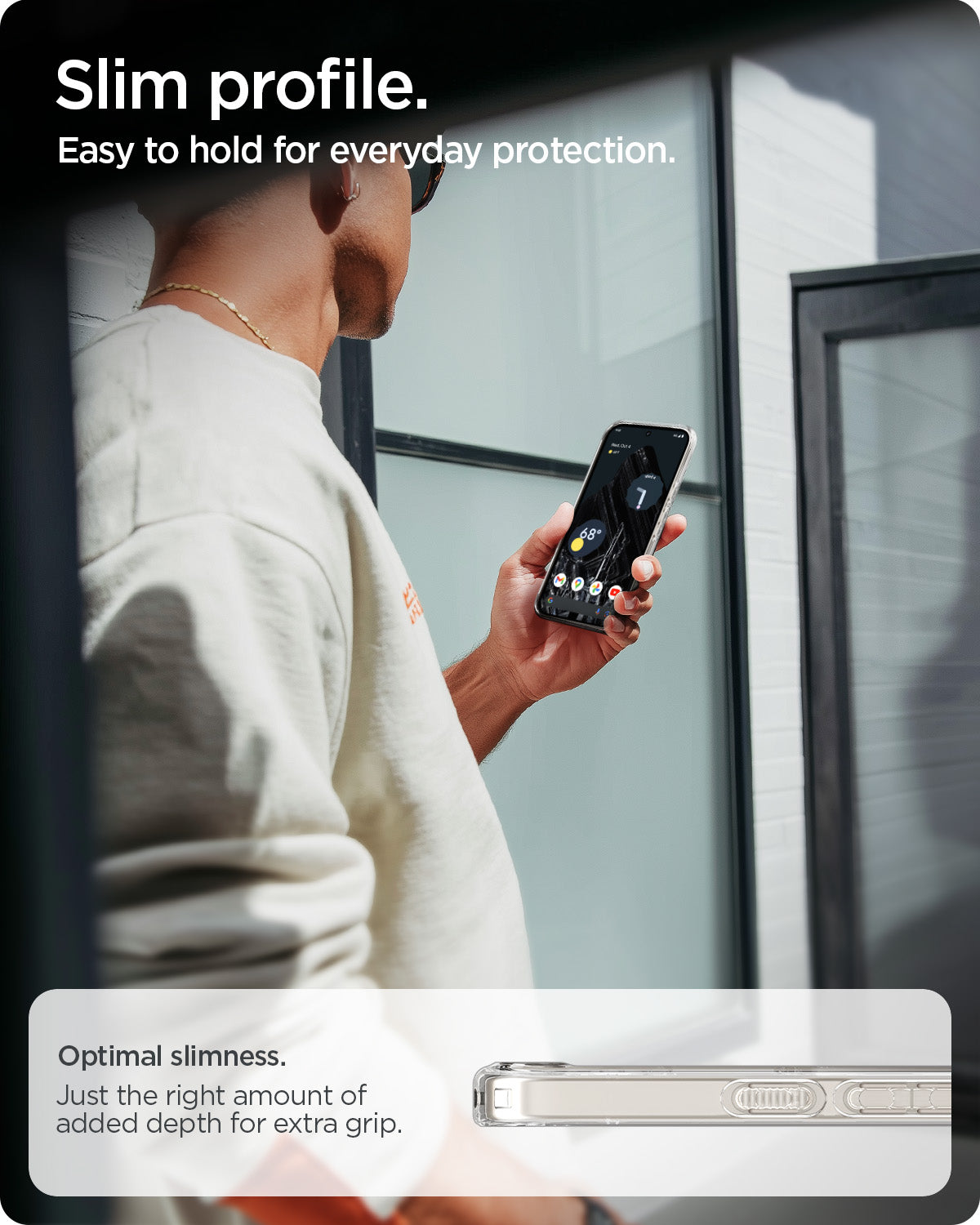 ACS11276 - Pixel 10a Ultra Hybrid Metal Ring (Mag Fit) in Clear White showing slim profile. easy to hold for everyday protection.