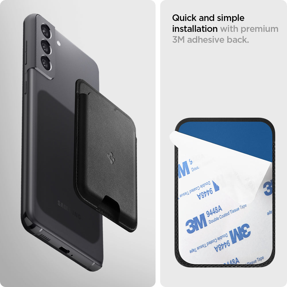 AMP02785 - Universal Card Holder Valentinus in black showing the quick and simple installation with premium 3M adhesive back