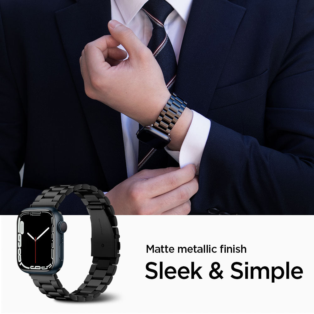 062MP25403 - Apple Watch Ultra 3/2/Ultra 49mm, Series 11/10 46mm, 9/8/7 45mm, SE3/SE2/SE/6/5/4 44mm, 3/2/1 42mm Modern Fit Black showing matte metallic finish. sleek and simple