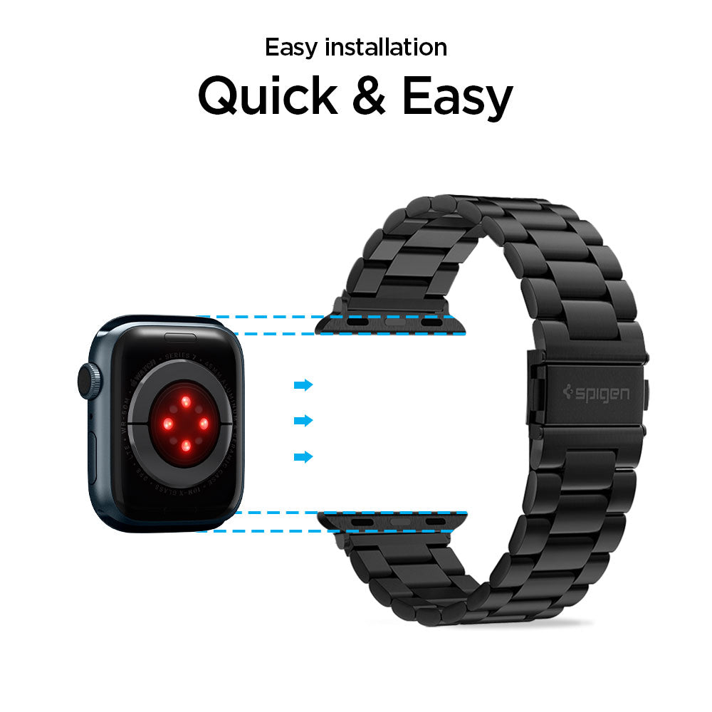 062MP25403 - Apple Watch Ultra 3/2/Ultra 49mm, Series 11/10 46mm, 9/8/7 45mm, SE3/SE2/SE/6/5/4 44mm, 3/2/1 42mm Modern Fit Black showing easy installation. quick and easy