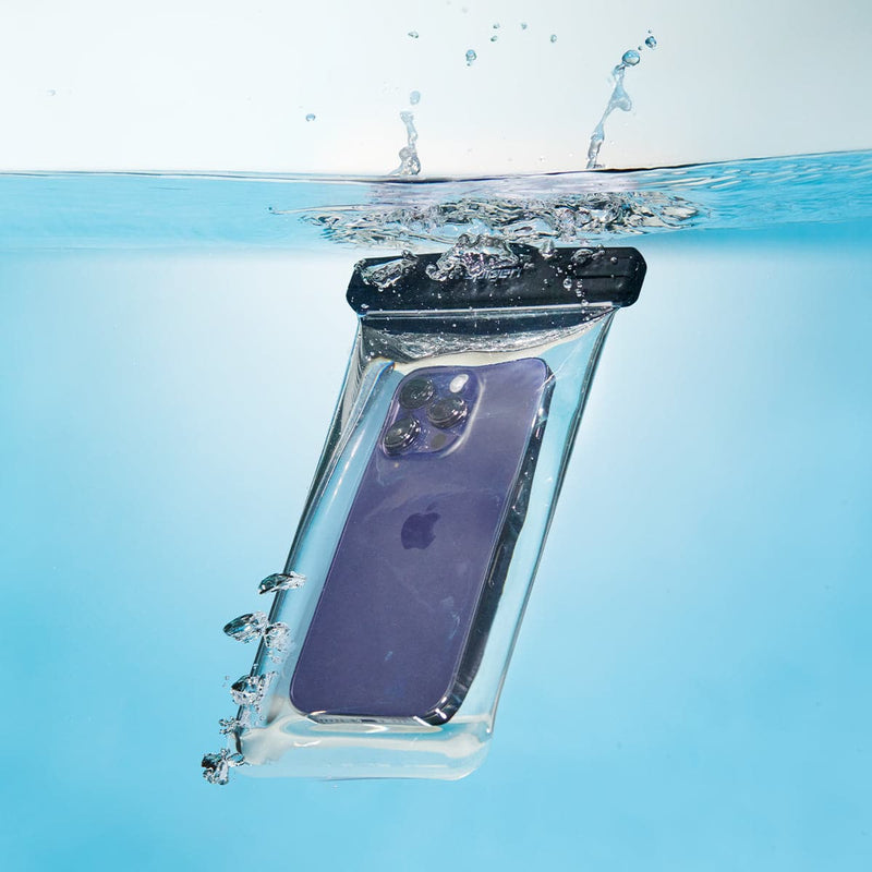 AMP04526 - AquaShield Waterproof Case A601 in Crystal Clear showing the plunging of the device in the water with the waterproof case on