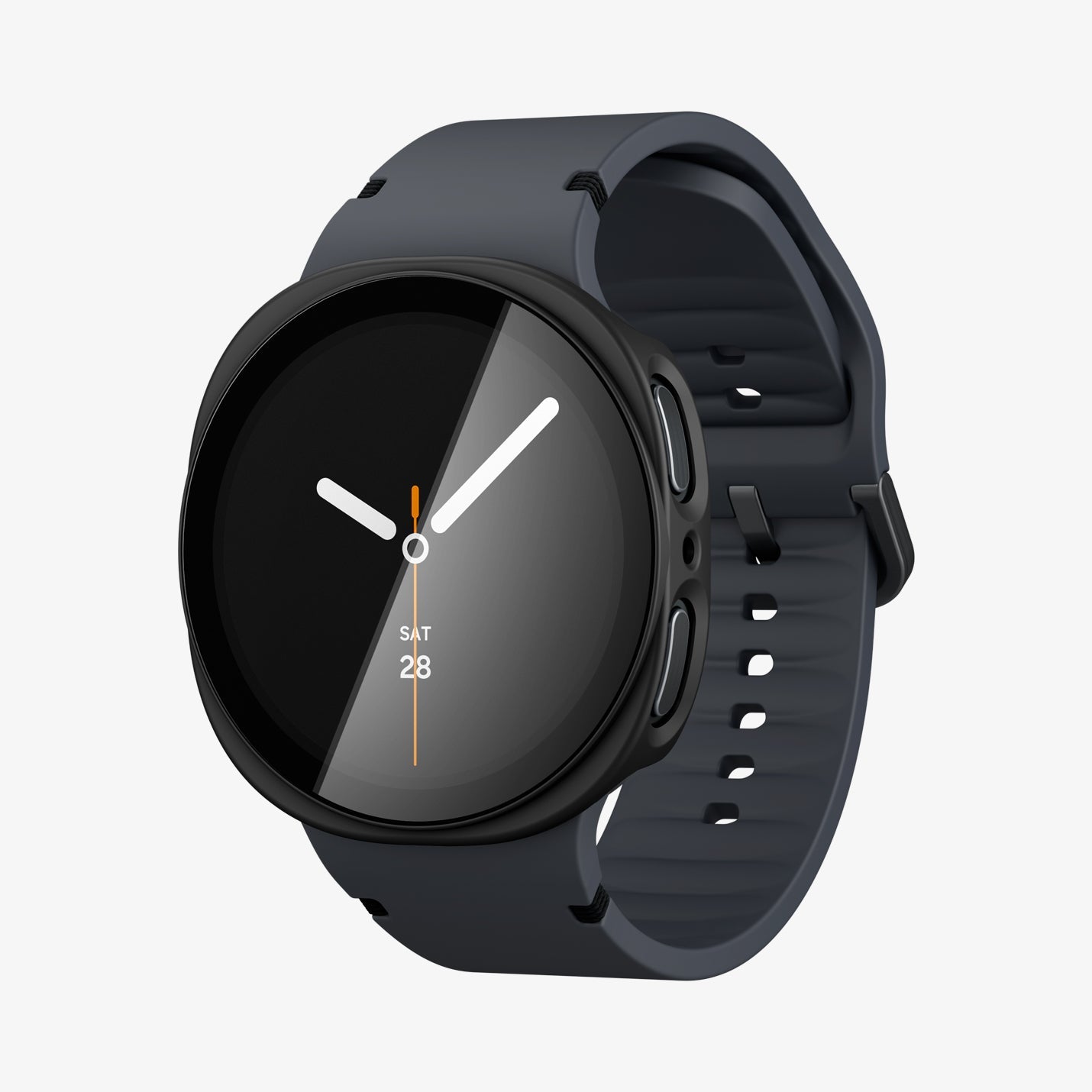 ACS11597 - Galaxy Watch 9 (40mm) Thin Fit 360 showing the case's front angled view with buttons and band fitted on the smartwatch