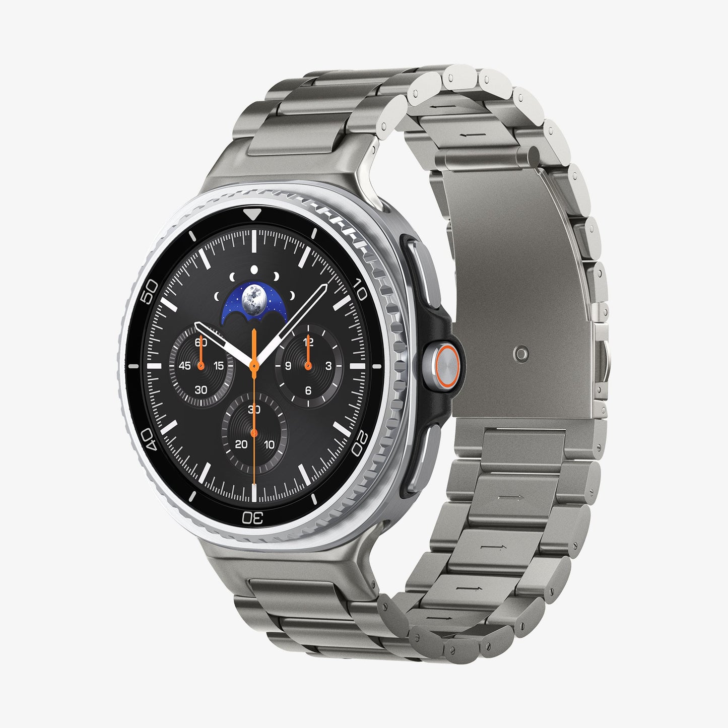 AMP10122 - Galaxy Watch 9 Series Modern Fit Titanium showing the front, side and inner side of the watch strap