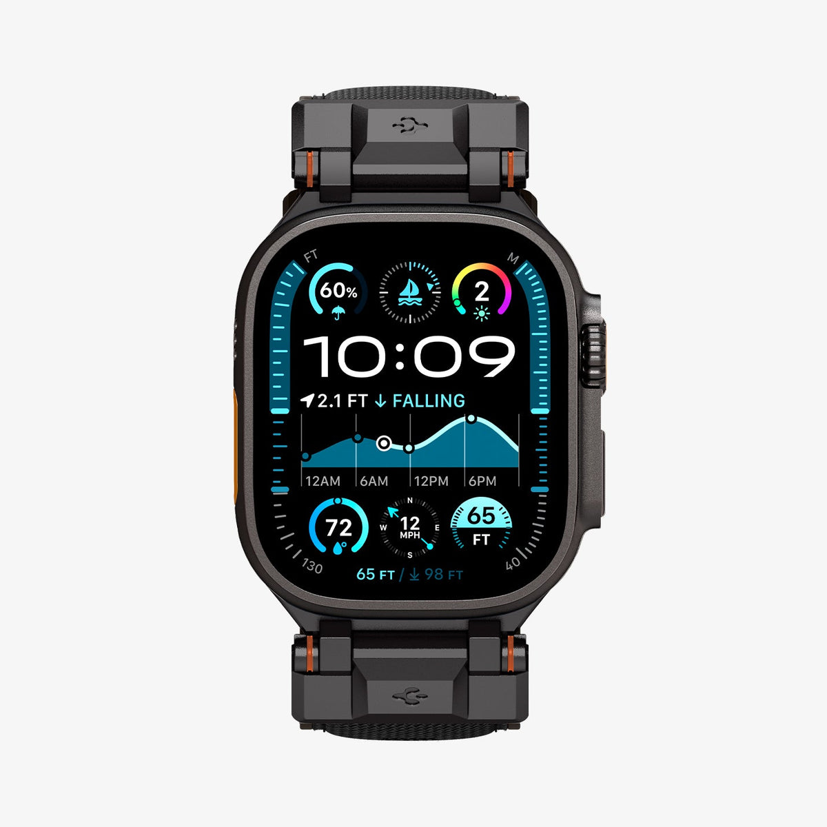AMP09229 - Apple Watch Ultra (49mm) DuraPro Armor in Black Edition showing the front of watch face and sides