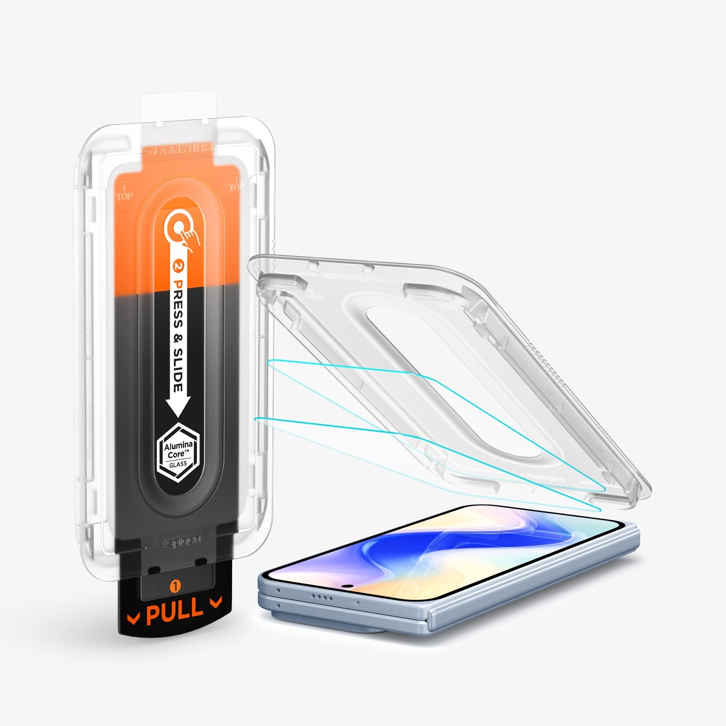 AGL09665 - GajPFD Screen Protector EZ Fit Pro GLAS.tR showing the device, ez fit tray and screen protector