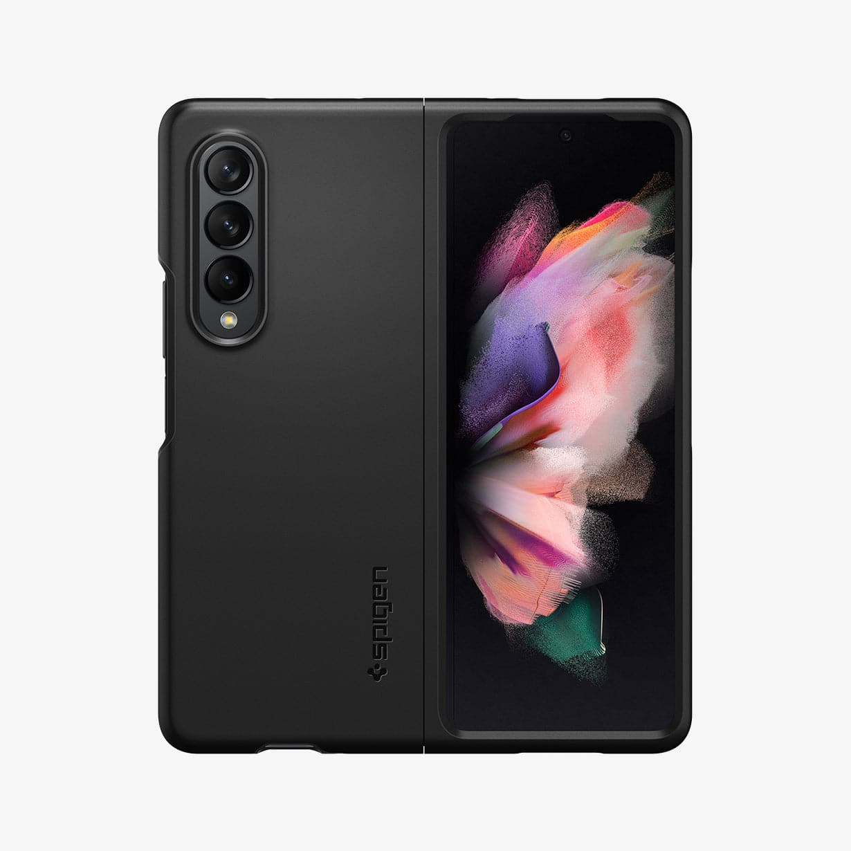 ACS03075 - Galaxy Z Fold 3 Case Thin Fit in black showing the back and front with device fully open