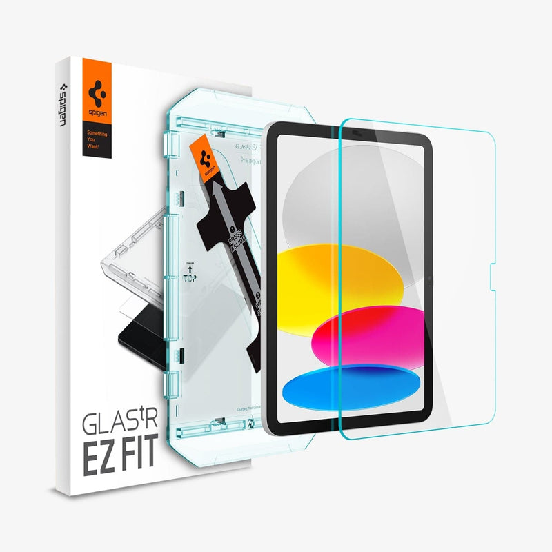 AGL05554 - iPad 10.9" Screen Protector EZ FIT GLAS.tR showing the device, screen protector, ez fit tray and packaging
