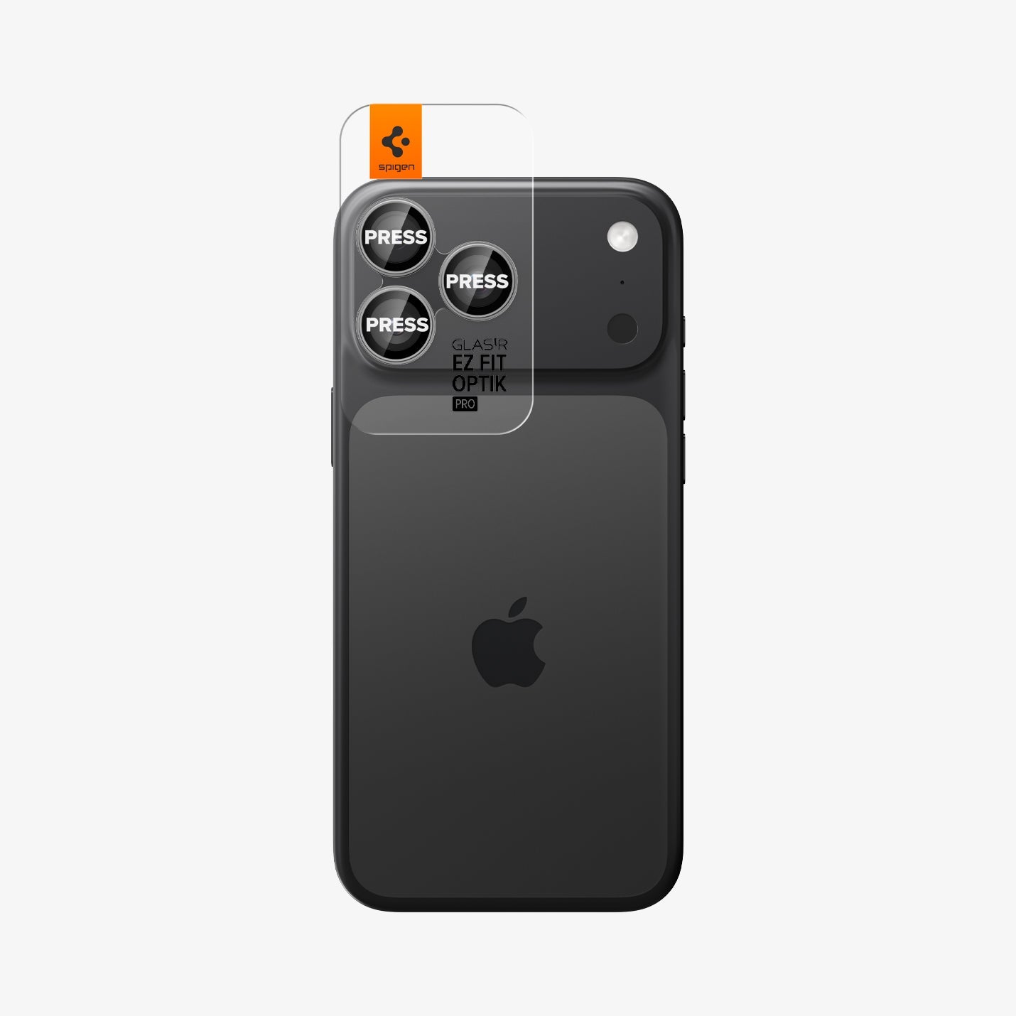 AGL10125 - iPhone 17 Pro Max Optik Pro EZ Fit Lens Protector in gray showing the back with ez fit tray installed on lens