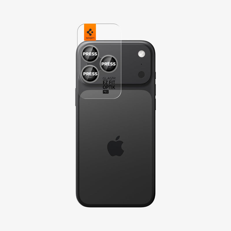 AGL10125 - iPhone 17 Pro Max Optik Pro EZ Fit Lens Protector in gray showing the back with ez fit tray installed on lens