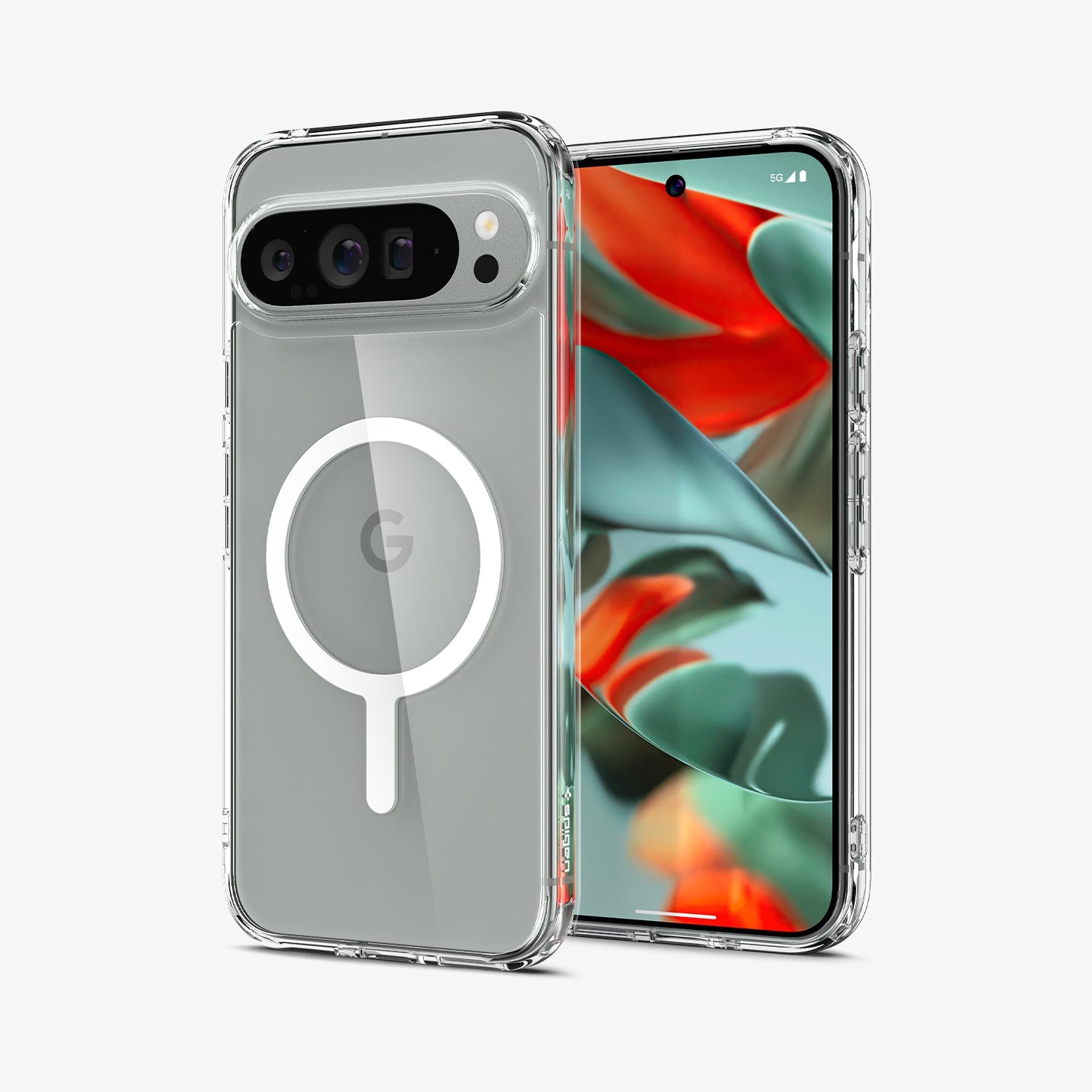 ACS07720 - Pixel 9 Pro XL Case Ultra Hybrid Metal Ring (MagFit) in White showing the back, partial side and front