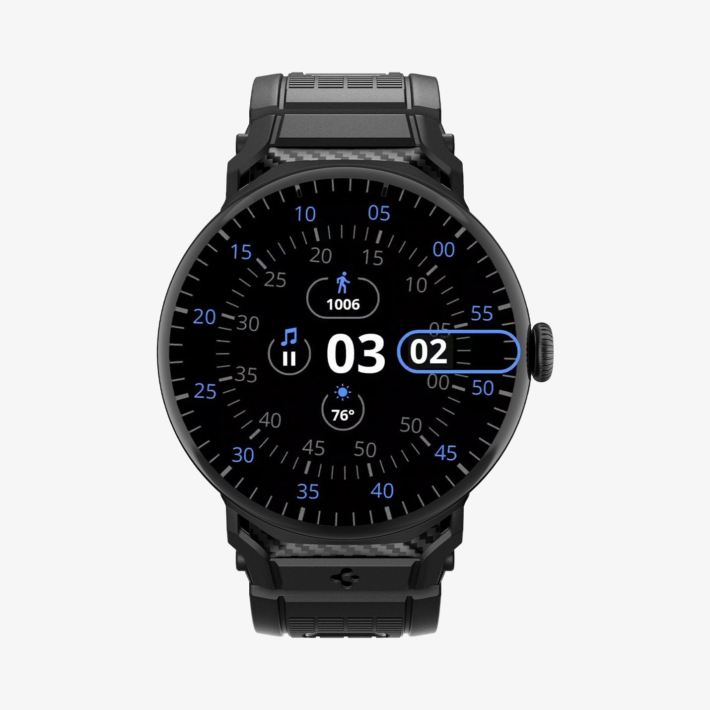 AMP07600 - Pixel Watch 5 (45mm) Rugged Band Matte Black showing the front and sides