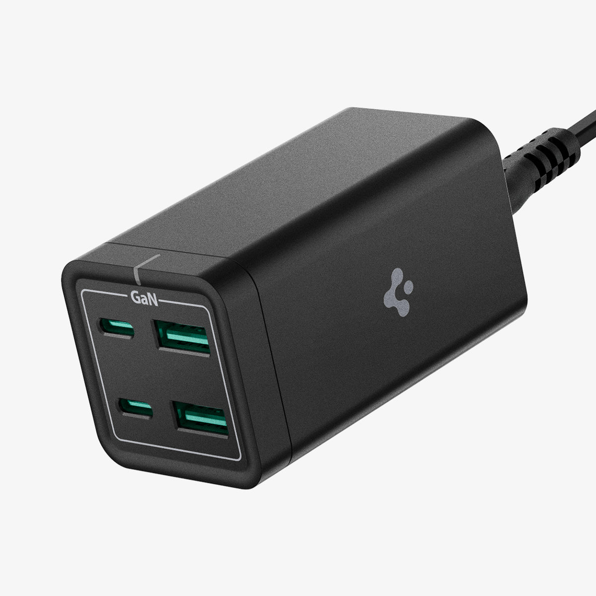 ACH03787 - Spigen ArcDock 65W Desktop Charger PD2101 in black showing the front, side and top