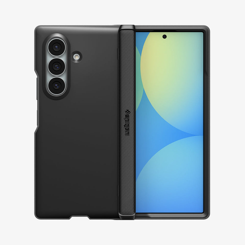 ACS11503 - Galaxy Z Fold 8 Ultra Slim Armor Pro (Mag Fit) Black showing Galaxy Z Fold 8 Ultra case back and front displays side by side, camera cutout, and textured spine 